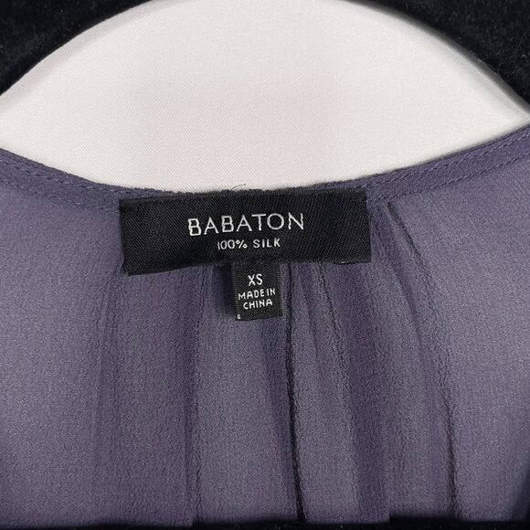 Aritzia Babaton XSmall XS Purple Silk Cinch Waist V Neck 3/4 Sleeve Blouse Top - Picture 7 of 9